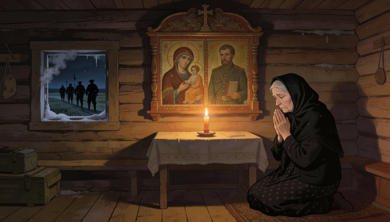 Женщина молится за солдат